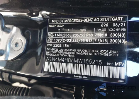 2021 Mercedes-Benz Glb 250 4Matic from USA, damaged, VIN W1N4M4HB6MW155215